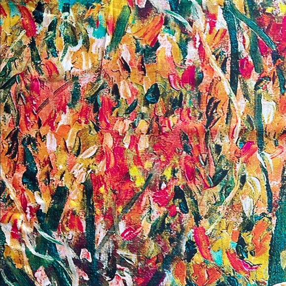 100% Silk Vibrant Multicolour Abstract Scarf Classic Luxury Fringe Boho Chic - Picture 5 of 8